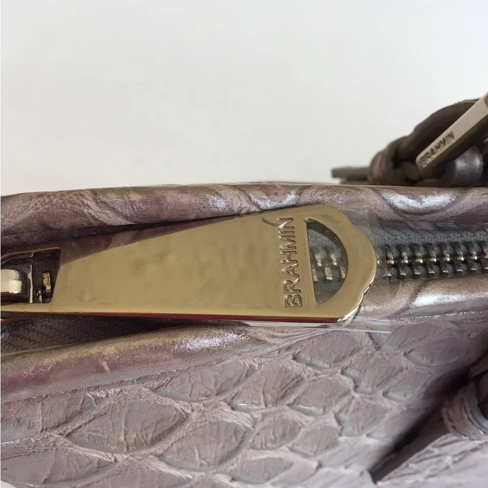 Brahmin Melbourne Mini Asher Satchel Bag in Gray Crocodile Embossed Leather